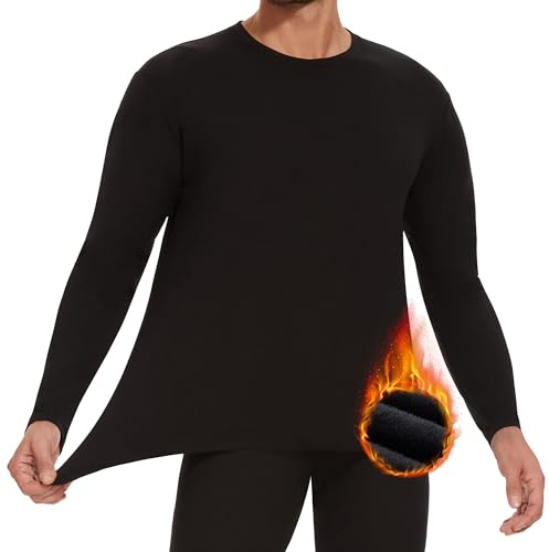 HIPOWER Thermal Top for Men Long Sleeve T Shirt Base Layer Fleece Lined Lightweight Winter Warm Underwear for Wokerwear Outdoor Sports Running Hiking(Black M)