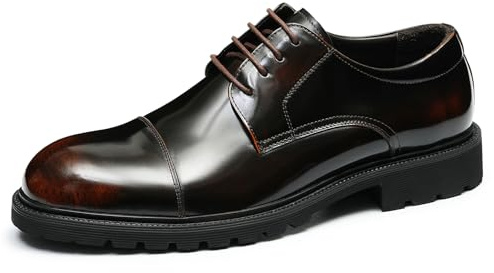 Generico Derbys a Punta Tonda Suola Spessa Comoda da Uomo Scarpa da Abito Eleganti Affari Scarpe Basse Stringate Formali in Vera Pelle,caffè,45