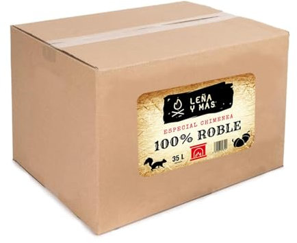 Leña y Más Roble 100% para Chimenea, 35L, Caja 38x31x31 cm