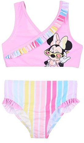 Disney Minnie Mouse Bikini para Niña, Diseño Arcoiris Bañador de Dos Piezas Verano Natación Infantil, Talla 4 Años | Rosa