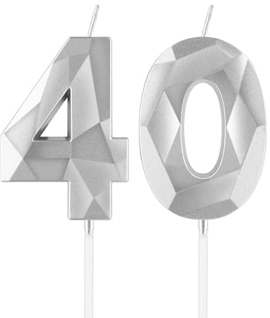 mciskin Silver 40th Birthday Candles, 40th Birthday Decorations for Women Men,3D Number 40 Candles for Cake,Silver Candle Cake Topper Decorations for Birthday Party Weddings Anniversary Supplies