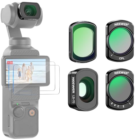 NEEWER Magnetiskt ND-filterset kompatibelt med DJI Osmo Pocket 3 Creator Combo tillbehör, ND2-32 variabel svart spridning 1/4 CPL 0,72x vidvinkelobjektiv, HD-optiskt glas + 2 skärmskydd | Variabelt ND-filter, ND2-32, svart diffusion 1/4, CPL, 0,72 x vidvinkellins, skärmskyddstillbehör