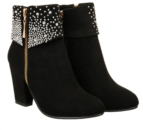 BCOATH Botines Cortos de Novia con Tacón Grueso y Brillo Elegantes Zapatos de Boda para Mujer Negros Talla Cómodos y Livianos para Otoño Invierno
