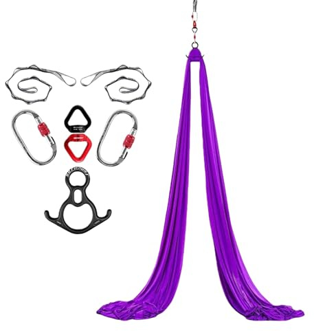 Yoga Aerial Silk (8 x 2,8 m), amaca da yoga da appendere, altalena trapezio, forte portante, protezione sicura, set altalena yoga, amaca acrobatica (01)