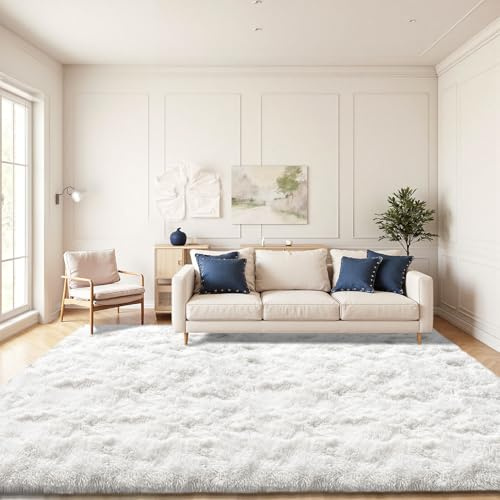 JOYARR Hochflor Wohnzimmer Teppich, Flauschig Waschbar rutschfest Moderne Teppiche Groß für Schlafzimmer Büro Esszimmer Kinderzimmer Spielzimmer, 140x200 cm, Creme