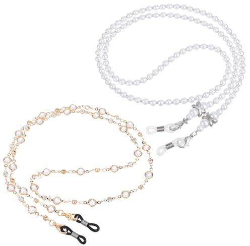 Chaîne de lunettes en perles de cristal, perles dorées et perles pour femmes et filles - Porte-lunettes autour du cou pour sangle de lecture, lunettes de soleil