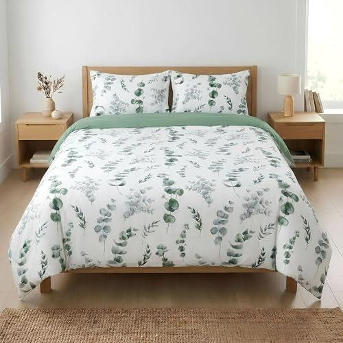 H HANSEL HOME Funda Nórdica Cama 150-3 Piezas - Microfibra Transpirable - Funda Edredón 220x240 cm, 2 Fundas de Almohada 50x75 cm - Estampada Eucalipto