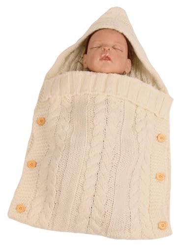 Symphony Wire Newborn Baby Wrap Swaddle Blanket, Kids Wool Knit Swaddle Kids Sleeping Bag Stroller Wrap Sleep Sacks (Beige)