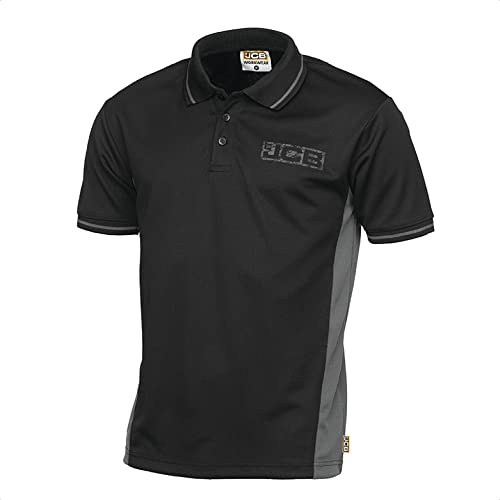 JCB - Workwear Men's Polos - Polo Shirt - Performance Polo Shirt, D+IB - Black/Grey, Size Large