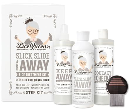 Lice Queen 4-Step Lice Treatment Kit - Slick Slide & Away Dimethicone Gel, Lice & Nit Comb, Squeaky & Cheeky Pre-Shampoo, Keep Away Spray - Safe, Non-Toxic Formula