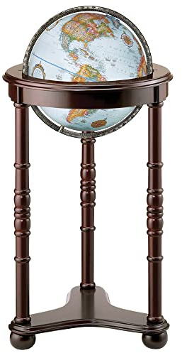 Lancaster Floor Globe by Replogle - Cherry Wood Stand & Blue Ocean Globe with USA Cartography & Mountain Relief