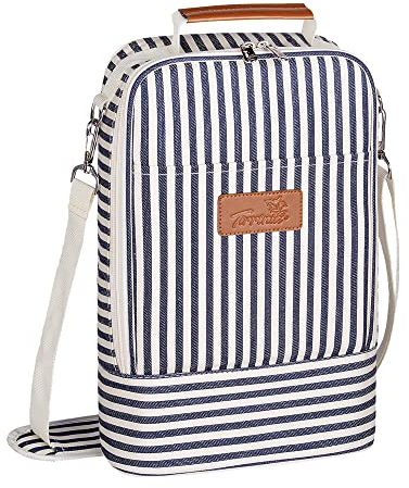 Kato Tirrinia Insulated 2 Bottle Wine Cooler Bag - Wine Cooler Tote Carrier for Picnic, Beach, Wine Lover Gift, Stripe