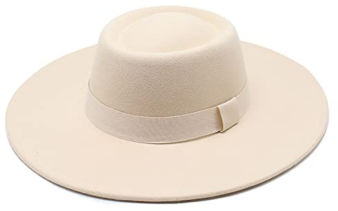 Chapeau Fedora Classique en Feutre pour Femme à Large Bord avec Partie supérieure Plate (Taille: M), 56/58 cm