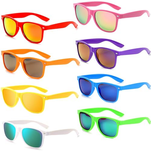 FSMILING 8 Paare Neon Party Sonnenbrille Set 80er Retro Klassisch Partybrillen Für Herren Damen