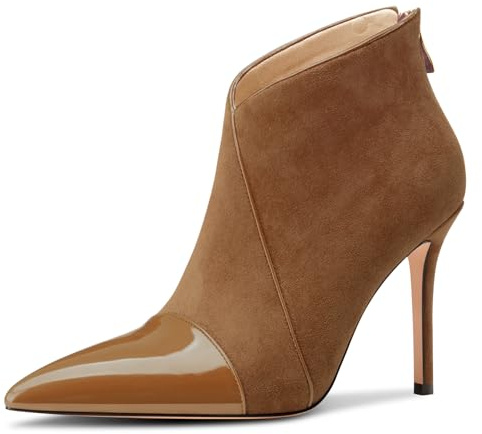 Castamere Femmes Aiguille Haut High Talon Heel Pointu Bout Bottines Fermeture à Glissière Slip-on Party Bureau Dress Bottes Marron 36 EU