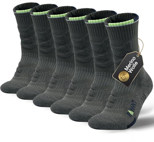 Rahhint Calcetines de senderismo Merino Calcetines de compresión Calcetines de trekking acolchados antiampollas 3 pares para hombres, mujeres y niños Talla 31-52