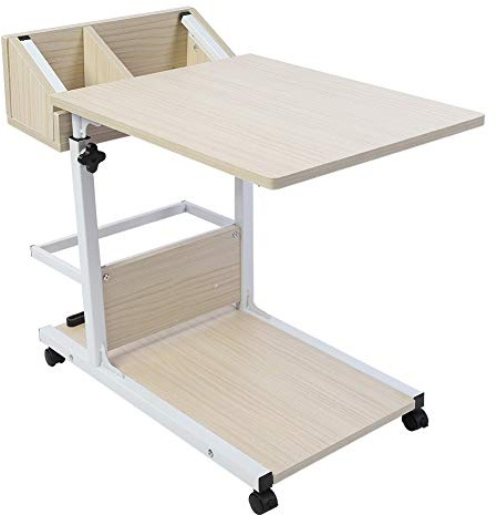 lyrlody Escritorio portátil para Ordenador portátil con Ruedas, cajón de Almacenamiento, Altura Ajustable para sofá Cama, Estructura sólida (White),