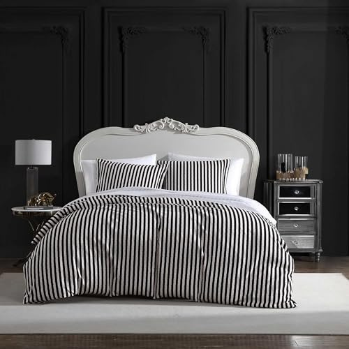 Betsey Johnson - Copripiumino doppio, morbido set di biancheria da letto con federe abbinate, decorazione per la casa chic (Wonderland Stripe Black, Twin)