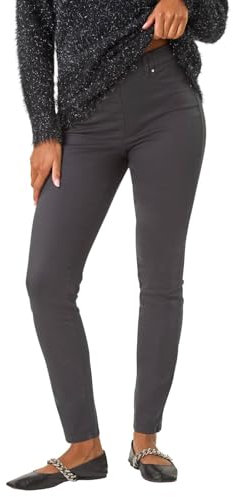 Roman Originals Jeggings for Women UK Jean Ladies Stretchy Trousers Denim Leggings High Waist Rise Pull On Skinny Straight Leg Cotton Pants Smart Casual - Charcoal - Size 10
