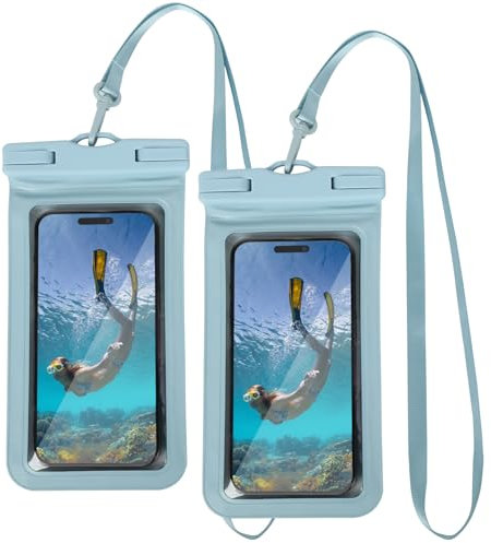 XIKAYA wasserdichte Handyhülle,7,2 Zoll IPX8 Unterwasser Handyhülle, Wasserfeste Handytasche für iPhone 16 15 14 13 12 11 Pro XS 8 7 Samsung S24 S23 S22 A55 Xiaomi Huawei(Blau,2 Stück)