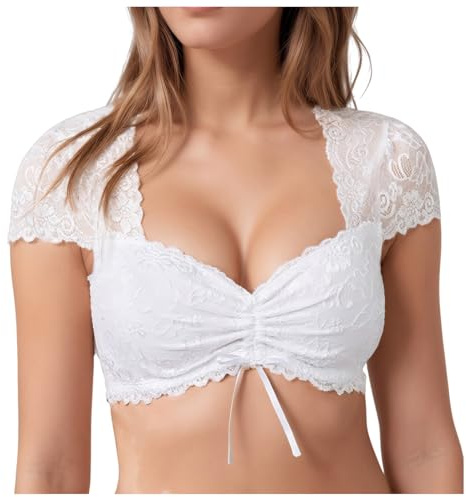 Generisch 2025 Women's 1PC Underwired Lingerie Lace Vest Women's Elegant Dirndl Blouse Black Dirndl Blouse Lace Blouse for Oktoberfest Lingerie Shirt, White, S