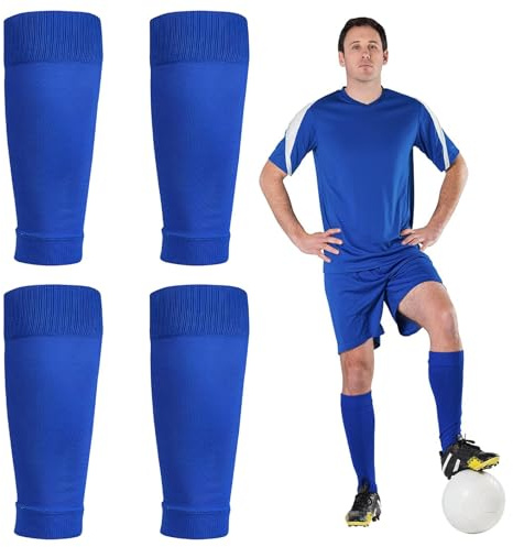 2-Pack Breathable Football Socks with Leg Guard – Mid-Calf Compression Sleeves for Soccer, Running, Cycling, Tennis & Golf | Pre-Cut Design, Lightweight Support (Blue)