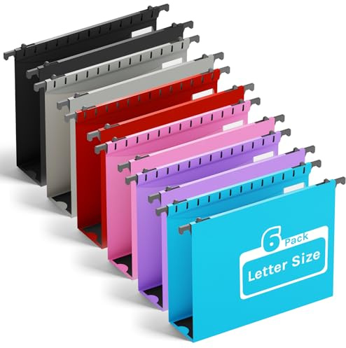 Ansook Hanging File Folder Letter Size Extra Capacity,Heavy Duty 2 Expansion Plastic File Folders Hanging with Tabs,6 Pack Reinforced Hanging File Organizer,File Cabinet Folders for Office Bulk Files