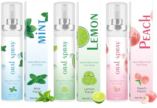 3 Pièces Spray Buccal, Spray Haleine Fraiche, Fruity Spray RafraîChissant Pour L'Haleine aux Saveurs de Menthe, de Pêche et de Citron, Soins Bucco-Dentaires, Élimine la Mauvaise Haleine, 20 ML