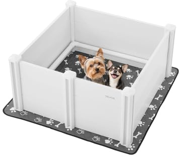 VEVOR Parc de Mise Bas pour Chien, 98 x 98 x 46 cm, Caisse de Mise Bas pour Chiots, avec Porte Hauteur Réglable, Tapis d'Urine Lavable, Boite de Naissance en Plastique PVC pour Chiens de Moyenne Race