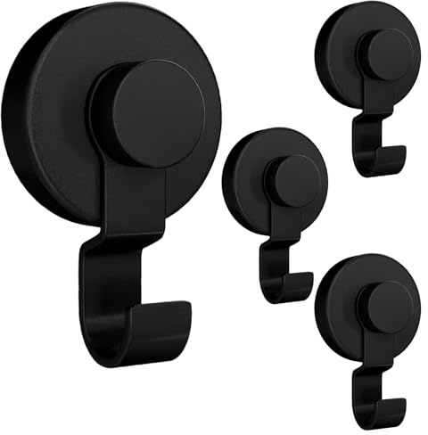 poraceous 4 Piezas Ganchos de Ventosa, Ganchos de Ventosa al Vacío, Colgador Toalla Baño Sin Perforar, Reutilizable, para Cocina, Baño, Pared, Vidrio, Colgar Toalla (Negro)