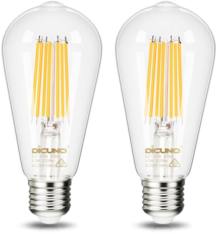 DiCUNO Bombilla LED E27 Ultra Eficiente Clase A, 5.3W=80W, 2700K, Pack de 2