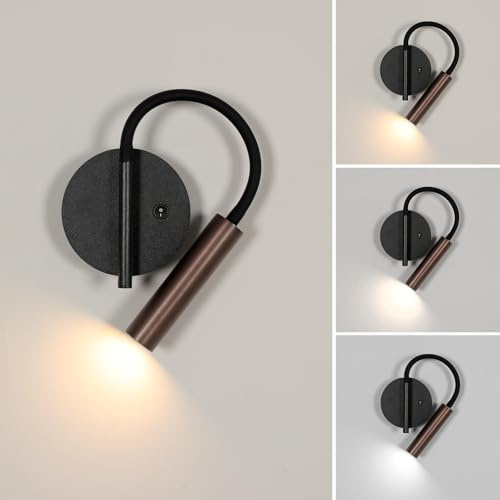 Tealight Lámpara de Pared LED, Lampara de Lectura Pared de LED, Apliques Pared Interior, 3 Temperatura de Color, Lampara de Noche Rotativa de 360 ° para Dormitorio Sala de Estar, Con interruptor