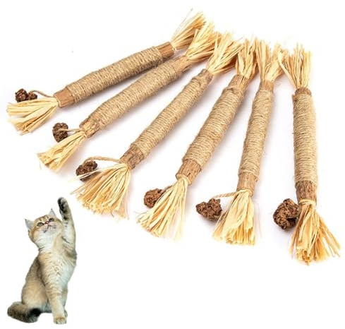 Masticar Palos Gato, Palitos Masticables para Gatos Silvervine, 6 Piezas Juguete Interactivo para Gatos, Palitos de Catnip para Limpieza de Dientes de Gato, para Rascar, Masticar y Comodidad