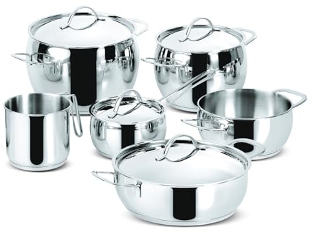 Lagostina Euforia Set di Pentole Induzione, Gas e Forno in Acciaio Inox 18/10, 10 Pezzi, Fondo Lagoseal Plus, Batteria di Pentole con 3 Casseruole, 2 Pentole, Bollilatte, 4 Coperchi