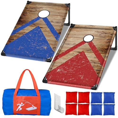 NZQXJXZ Cornhole Spiel Outdoor, Tragbar Cornhole Toss Set mit 8 Cornhole Säckchen und Tragetasche für Erwachsene, Familie, Garten, Rasen, Strand, Camping, 3 x 2 Ft