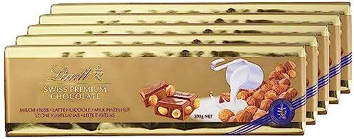 Lindt Alpenvollmilch Nuss Tafel, ganze geröstete Haselnüsse in feinster Alpenvollmilch Chocolade, 5er-Pack (5 x 300g)