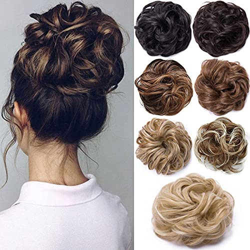 Messy Hair Scrunchies - Hair Bun Extensions & Curly Wavy Pieces for Women's Updo, Ponytail & Donut Chignons - Natural Black
