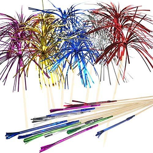 Allazone 120 PCS Cocktail Picks Firework Party Picks, 23CM Firework Cake Toppers, Sandwich & Cocktail Picks, Toothpicks for Cakes Decoration, Party Supplies, Christmas Decoration