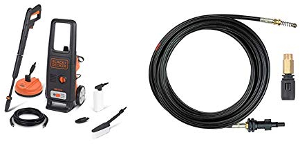 Black+Decker BXPW1600PE Idropulitrice ad Alta Pressione (1600 W, 125 Bar, 420 l/h) con Patio Cleaner e Spazzola Fissa, 230 V, Nero, 8 accessori &Sonda Sturatubi per Idropulitrici (10 m)