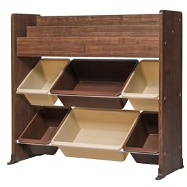 Iris Ohyama, Étagère pour Jouets, Meuble, Bibliothèque pour Enfant, Organiseur, Boîtes de Jeux, Livres /6 coffres Amovibles Plastique, Salle de Jeux, Chambre - Kids Toy Rack - ETHR-26 - Marron