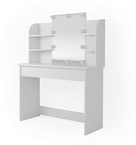Vicco Schminktisch Weiß Charlotte 108x139x40 cm - Frisiertisch mit LED Licht, Perfekt für eine strukturierte Beauty-Routine