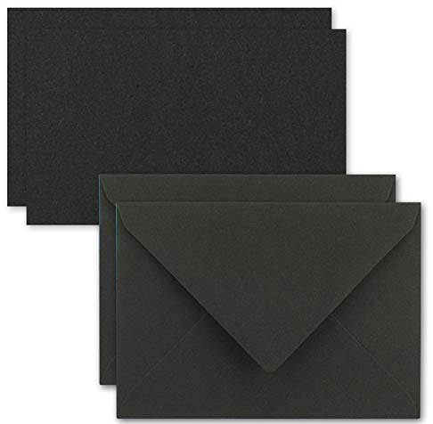 25x Stück Karte-Umschlag-Set Kraftpapier-Einzel-Karten - Din A7-10,5 x 7,3 cm - 240 g/m² - Schwarz - mit Brief-Umschlägen C7 - Nassklebung