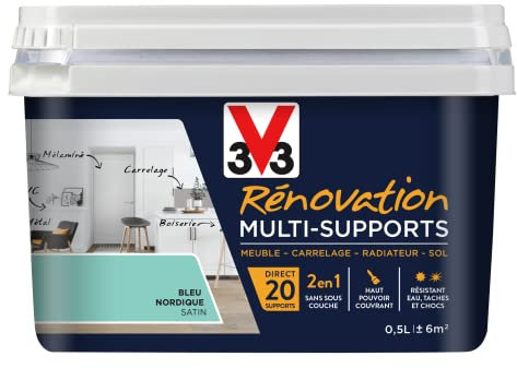 V33 Peinture rénovation multi-supports, Bleu nordique satin 0,5L