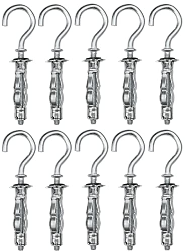 AERZETIX - C57883 - Juego de 10 - Taco de expansión Ø8x32mm con gancho escarpia para atornillar M4 - para placas de yeso cuerpo hueco tabique seco - en acero - acabado galvanizado Cr3+