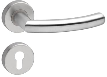 Gedotec Drückergarnitur aus Edelstahl | 1 Set Rosettengarnitur inkl. Befestigungsmaterial | CURVE | Türdrücker Edelstahl gebürstet | Türbeschlag für alle Türen | Buntbart - Profilzylinder - Bad