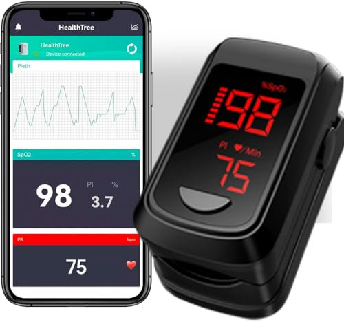 Blood Oxygen Monitor Bluetooth Pulse Oximeter, HOLFENRY Oxygen Monitor finger Adults CE Approved With App checking Heart Rate/Blood Oxygen Saturation Level/ SpO2 PI PR