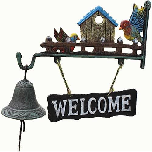 Manually Shaking Doorbell Cast Iron Doorbell Chime Welcome Entry Door Bell Antique Doorbell for Decoration Wall Mounted Dinner Bell Vintage Home Garden Decoration Welcome Doorbell