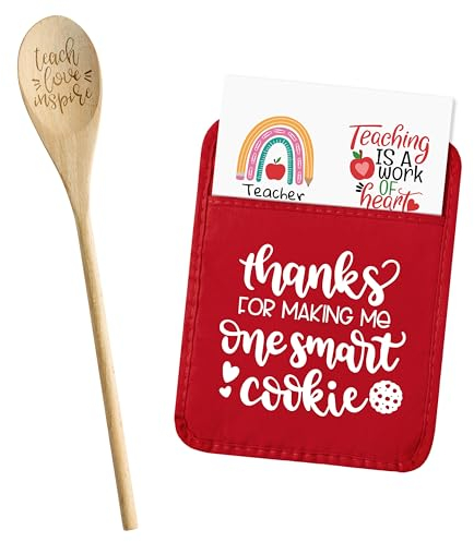 GROBRO7 Juego de 3 soportes para ollas, cuchara de madera, juego de tarjetas de felicitación, regalo de agradecimiento rojo, gracias por hacerme una galleta inteligente, resistente al calor,