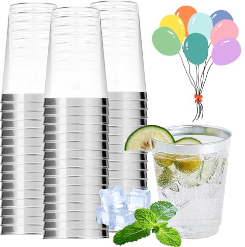 mauepersu Vasos Plastico, 50 Piezas Vasos Plastico Duro, Vasos Para Beber de 280 ml_10oz, Vasos de Plástico Reutilizables Para Cócteles, Champán, Cerveza, Martinis, Postres