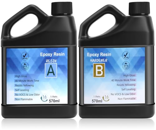 Yiierr 1140ml Resine Epoxy,Resine Epoxy Transparente,1:1 Ratio,Kit Résine Epoxy Complet avec, Bâton, Gants, Verre Doseur,pour la Fabrication de Bijoux en Cristal Pendentif Bracelet, La DIY Artisanale